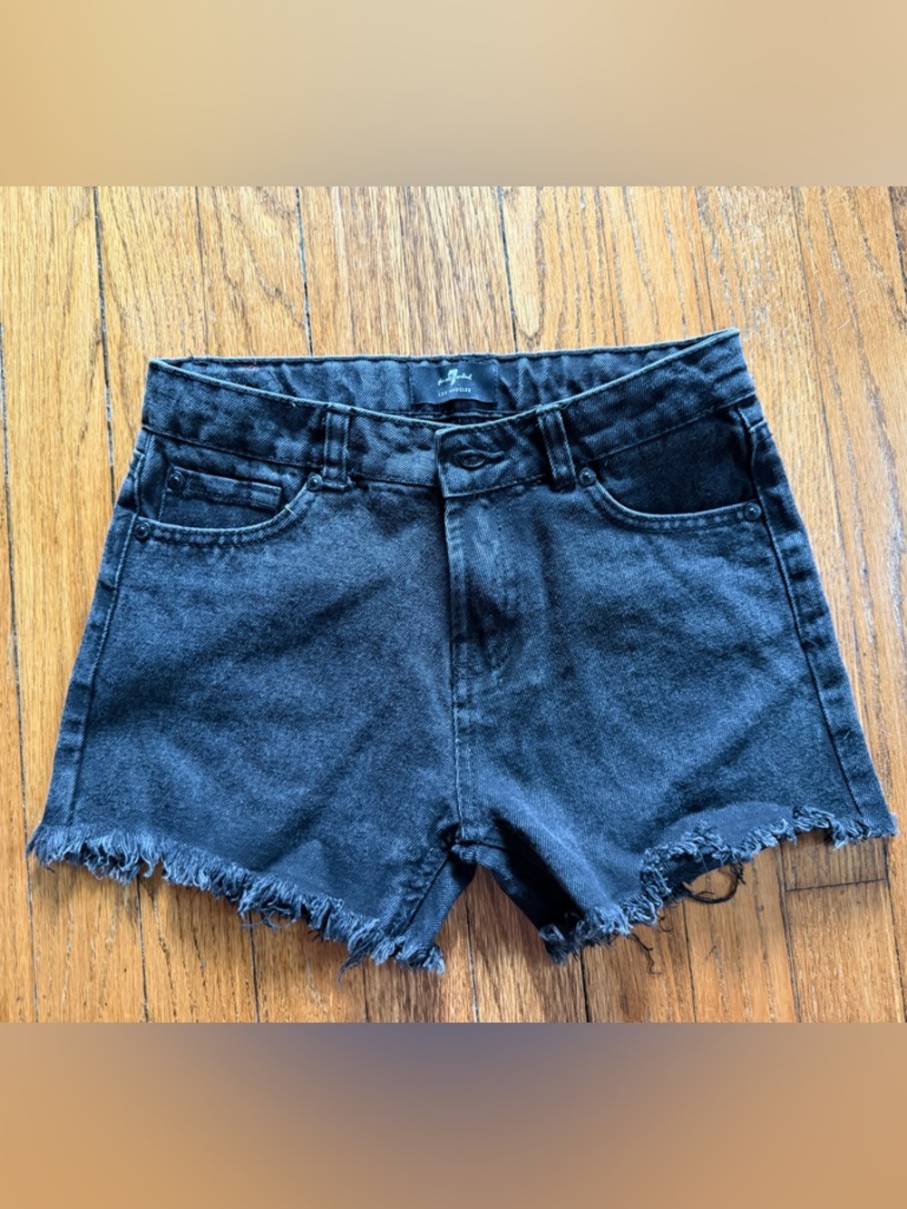 7 For All Mankind Black Frayed Hem Denim Shorts